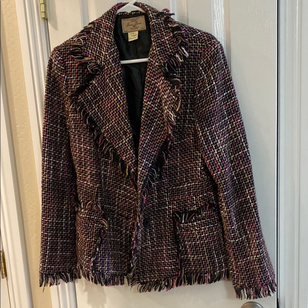 Sans Souci Black and Pink Tweed Blazer with Notched Lapel